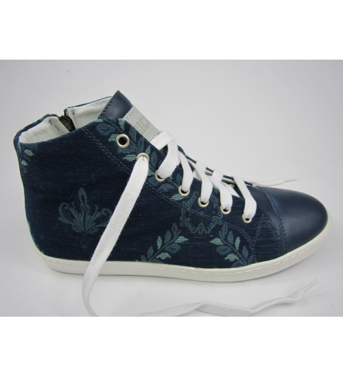 Deluxe handmade sneakers blue leather&exclusive fabric.